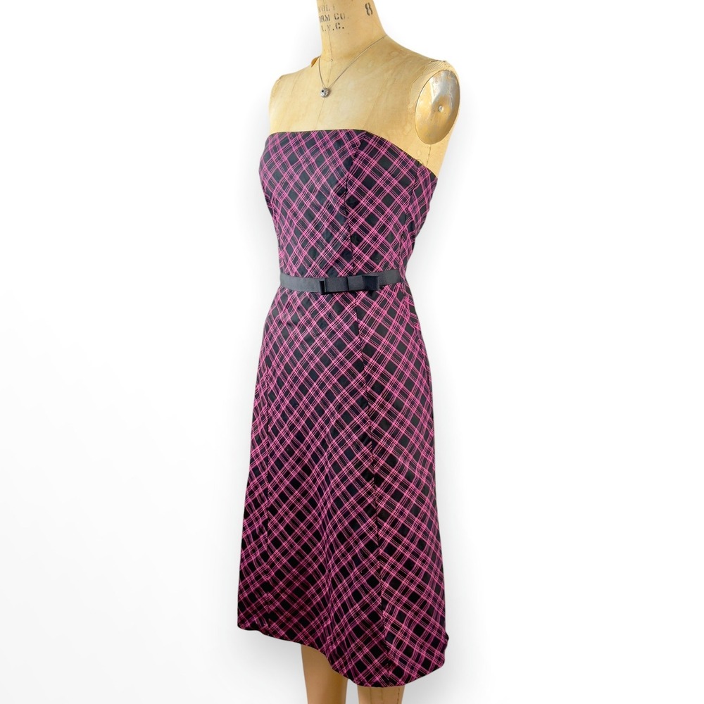 Y2K Plaid Strapless Pink Midi Dress Ruby Rox  Belt Coquette Punk Tartan Size M - Picture 4 of 8